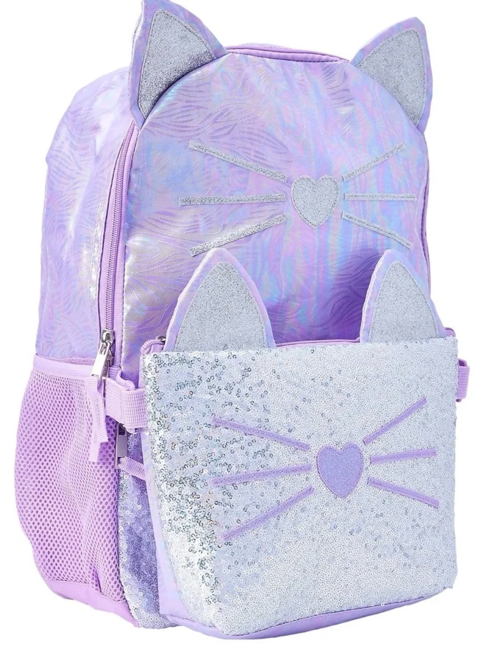 wonder nation Lavender Cat Ear Backpack with Silver Glitter Pouch